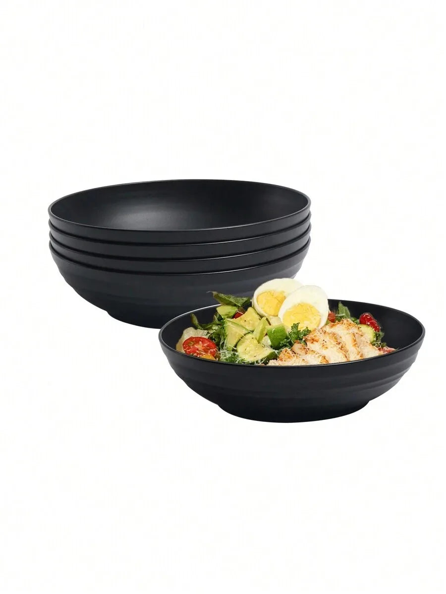 4/8/12pcs Plastic black large bowl, reusable large salad bowl cereal bowl, microwave and dishwasher safe