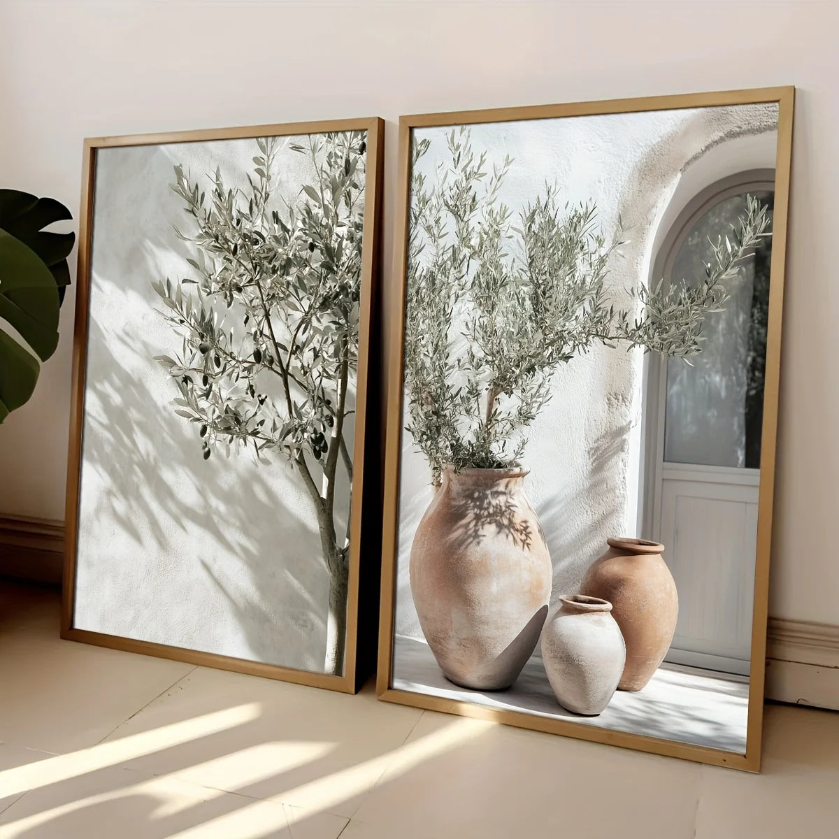 2pcs/set Neutral Olive Tree Shadow Vase Canvas Print Poster Retro Botanical Landscape Art Print Home Decor Art Poster Gifts
