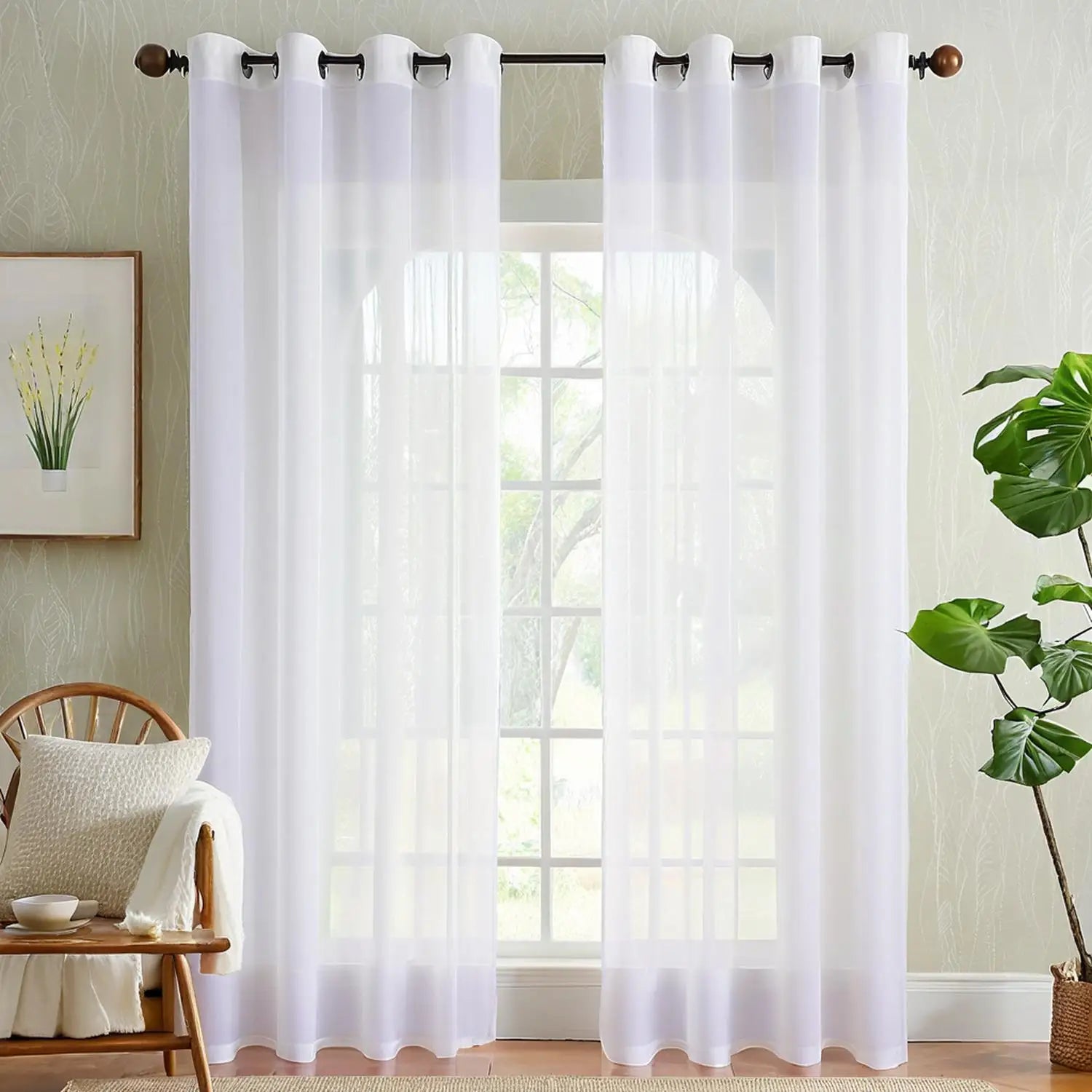 2 Panels Voile Sheer Curtain White Elegant Look Curtains with Grommet Top Soft Lightweight Drapes for Bedroom Living Room