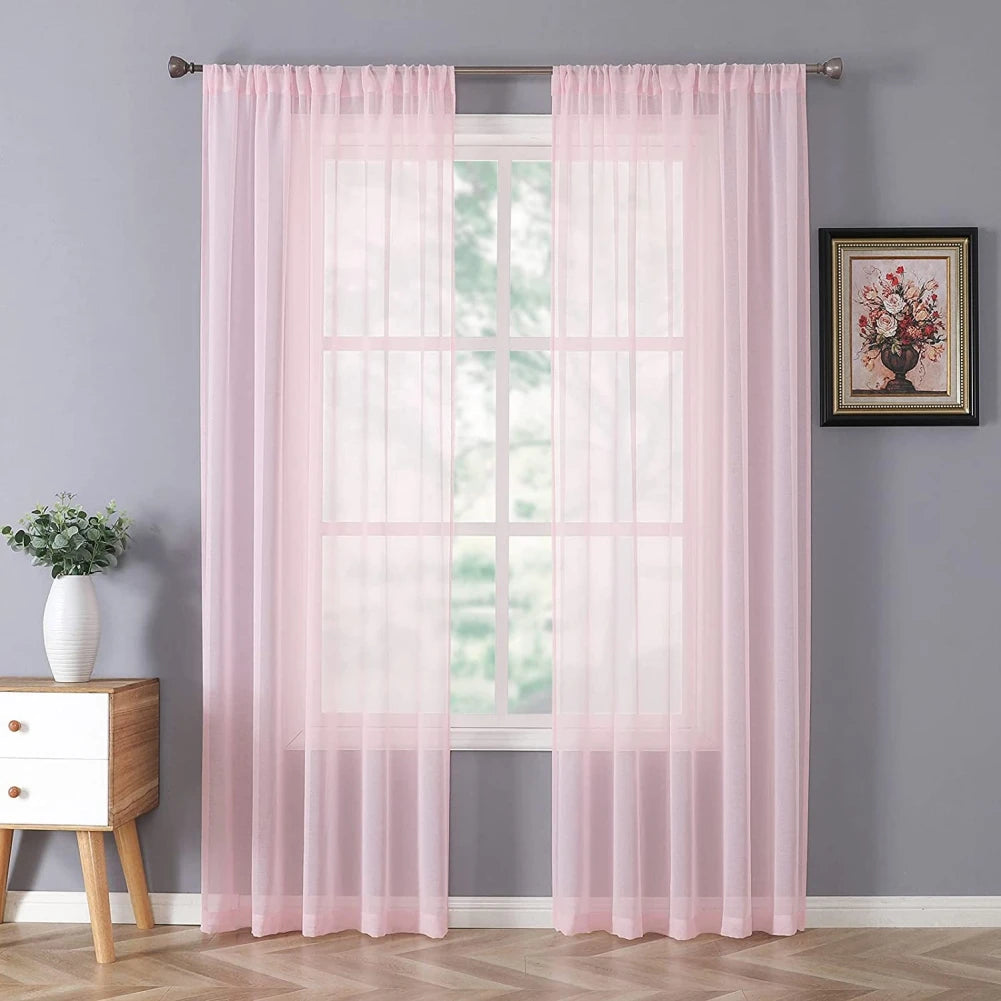 1pc Shading Solid Pink Sheer Curtains for Living Room Decoration Window Curtains for Kitchen Modern Tulle Voile Organza Curtains