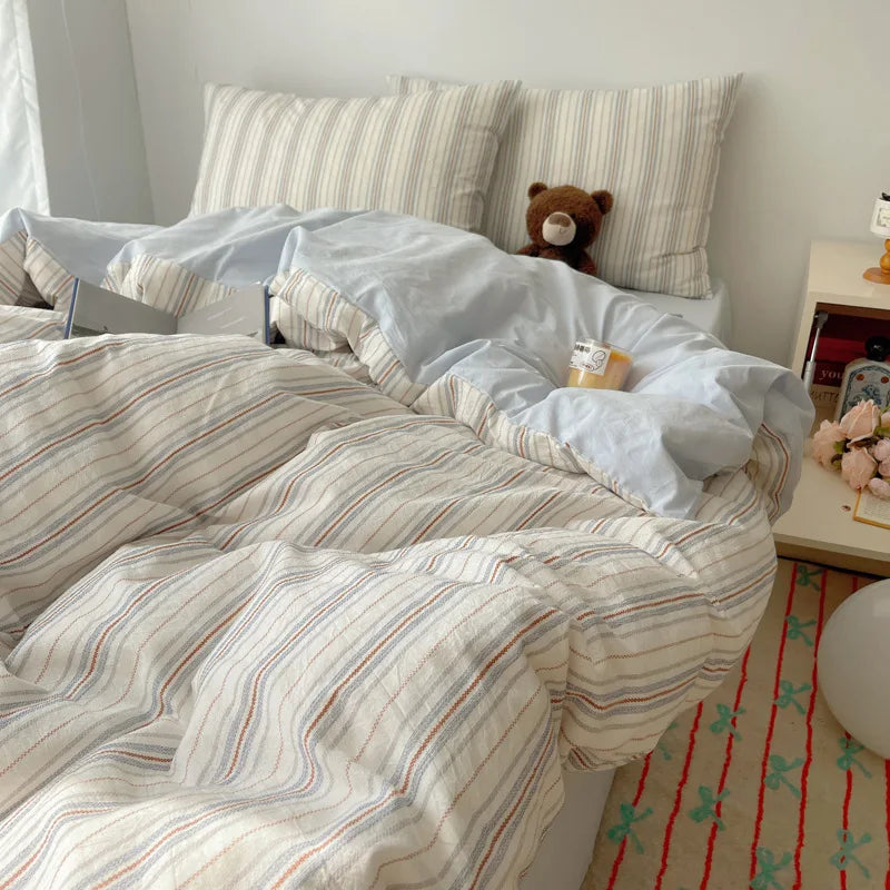Japanese Striped Single Soft Duvet Cover Skin Friendly Comfortable Comforter Cover for Adults Full Queen Double Size Bedclothes