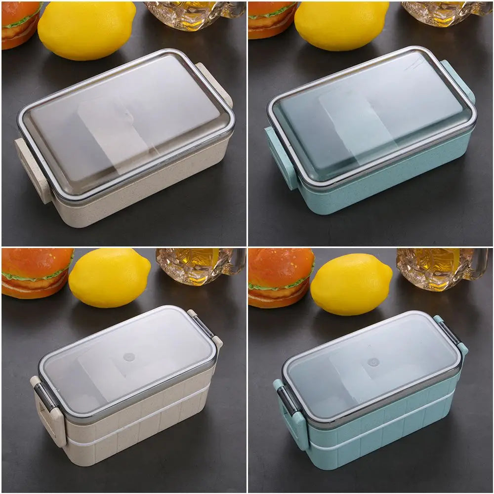 Wheat Straw Lunch Box Microwave Heating Food Storage Container Japanese Tableware Leak-proof Dinnerware Chopsticks Picnic School