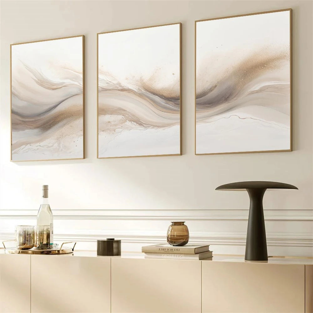 Golden Beige Abstract Art Prints Poster Modern Minimalist Brush Strokes Nordic Canvas Painting Wall Pictures Living Room Decor